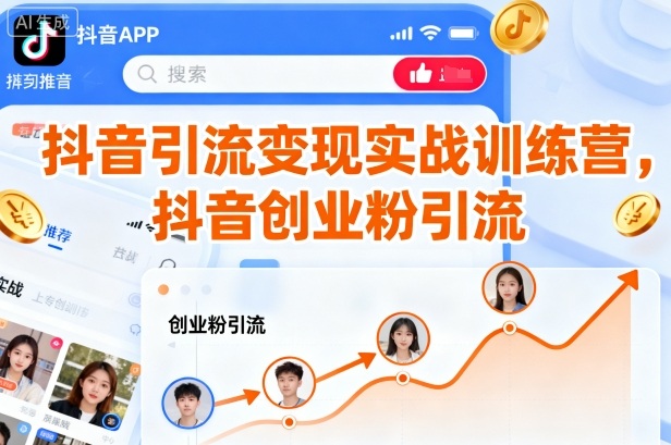 抖音引流變現實戰訓練營,抖音創業粉引流