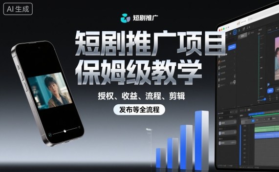 短劇推廣項(xiàng)目保姆級(jí)教學(xué)，授權(quán)、收益、流程、剪輯，發(fā)布等全流程
