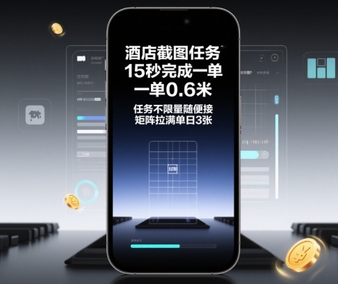 酒店截圖任務，15秒完成一單，一單0.6米，任務不限量隨便接，矩陣拉滿單日3張【揭秘】