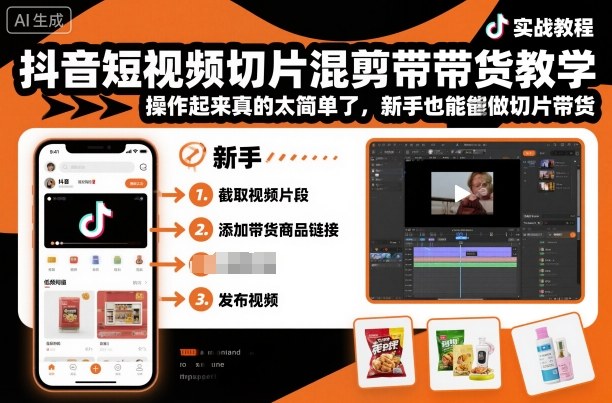 抖音短視頻切片混剪帶貨教學,操作起來真的太簡單了,新手也能做切片帶貨
