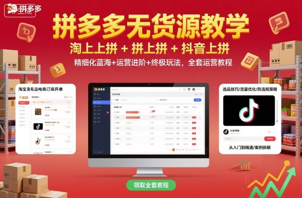 拼多多無貨源教學，淘上拼+拼上拼+抖上拼，精細化藍海+運營進階+終極玩法，全套運營教程