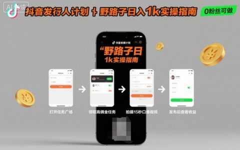 抖音發行人計劃全新野路子玩法，隨時隨地，只要有手機，就能操作，日入1k+【揭秘】