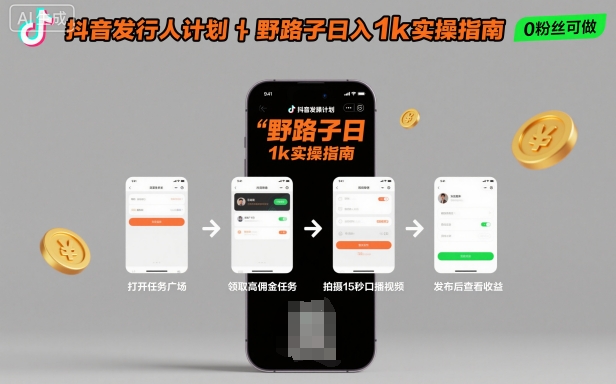 抖音發行人計劃全新野路子玩法,隨時隨地,只要有手機,就能操作,日入1k+【揭秘】