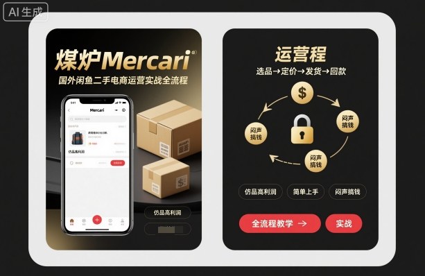 煤爐Mercari國外閑魚二手電商運營實戰全流程，仿品高利潤，簡單上手，悶聲搞錢