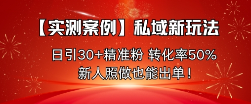 【實測案例】私域新玩法,日引30+精準粉,轉化率50%,新人照做也能出單!