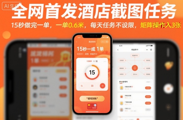 全網(wǎng)首發(fā)酒店截圖任務(wù),15秒做完一單,一單0.6米,每天任務(wù)不設(shè)限,矩陣操作日入3張【揭秘】