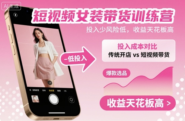 短視頻女裝帶貨訓(xùn)練營，投入少風(fēng)險(xiǎn)低，收益天花板高