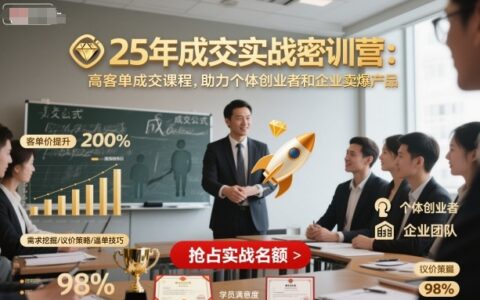 25年成交實(shí)戰(zhàn)密訓(xùn)營，高客單成交課程，助力個(gè)體創(chuàng)業(yè)者和企業(yè)賣爆產(chǎn)品