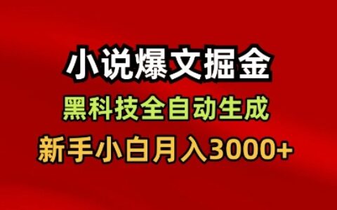 小說爆文掘金，黑科技一鍵全自動生成，新手小白月入3000+【揭秘】