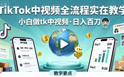TikTok中視頻全流程實操教學，小白做tk中視頻，日入百刀