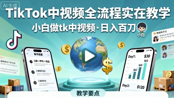 TikTok中視頻全流程實(shí)操教學(xué),小白做tk中視頻,日入百刀