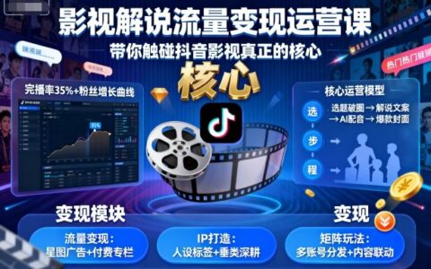影視解說流量變現(xiàn)運(yùn)營(yíng)課，帶你觸碰抖音影視真正的核心