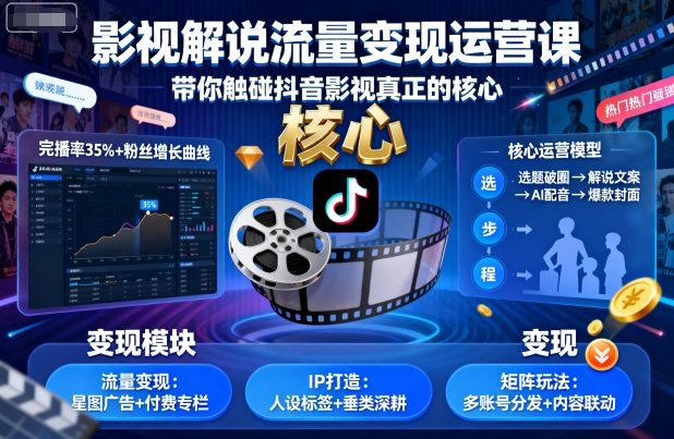 影視解說流量變現(xiàn)運營課,帶你觸碰抖音影視真正的核心