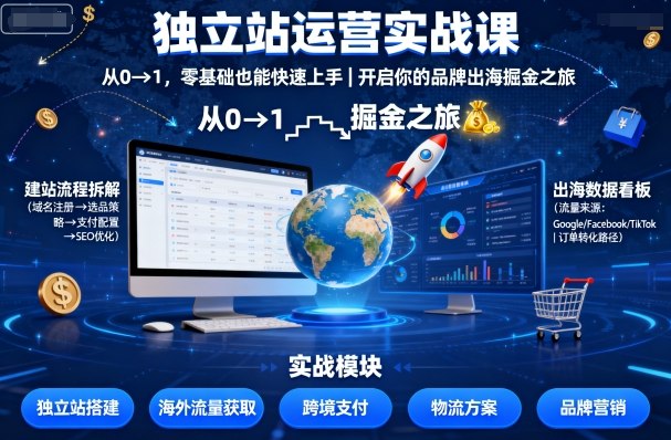 獨立站運營實戰(zhàn)課,?從0到1,零基礎也能快速上手,開啟你的品牌出海掘金之旅