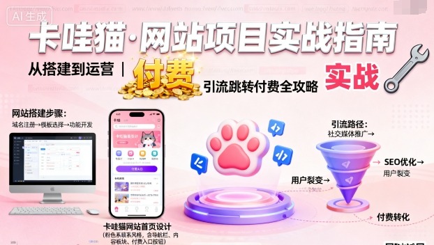 卡哇貓·網(wǎng)站項目，網(wǎng)站搭建與運營以及引流跳轉付費