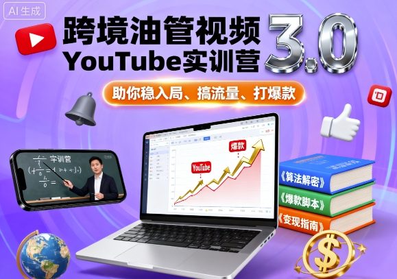跨境油管視頻YouTube實訓營3.0,助你穩(wěn)入局、搞流量、打爆款