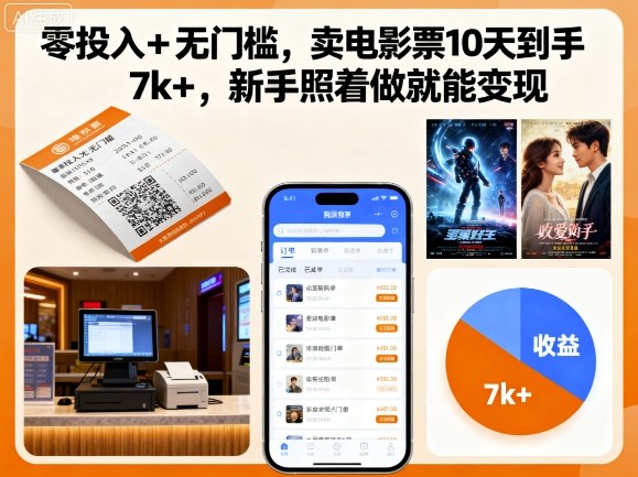 零投入+無門檻,賣電影票10天到手7k+,新手照著做就能變現【揭秘】