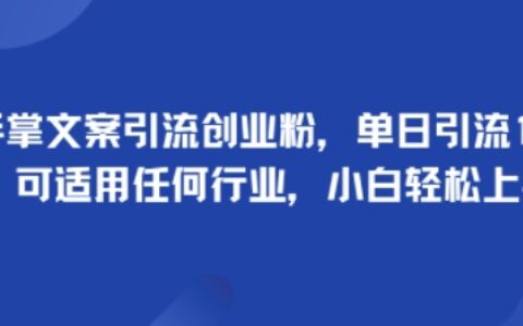 手掌文案引流創業粉，單日引流100+，可適用任何行業，小白輕松上手