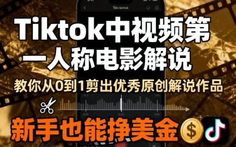 Tiktok中視頻第一人稱電影解說，教你從0到1剪出一個優秀的原創解說作品，新手也能掙美金