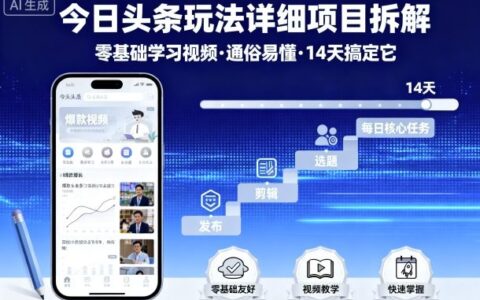 今日頭條玩法詳細項目拆解，零基礎學習視頻 通俗易懂 14天搞定它