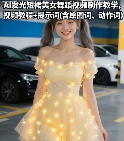 AI發(fā)光短裙美女舞蹈視頻制作教學，視頻教程+提示詞(含繪圖詞、動作詞)