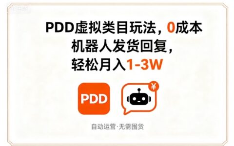 PDD虛擬類目玩法，0成本，機器人發貨回復，輕松月入1-3W