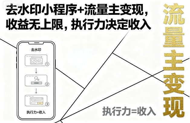 去水印小程序+流量主變現(xiàn)，收益無上限，執(zhí)行力決定收入