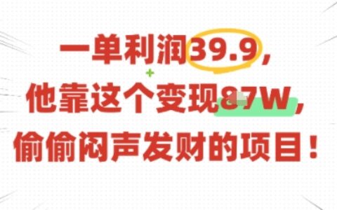 一單利潤39.9，有人靠這個變現幾十個，偷偷悶聲發財的項目