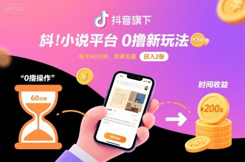抖音旗下小說平臺(tái)0擼新玩法，每天掛G60分鐘，簡(jiǎn)單無(wú)腦，日入2張【揭秘】