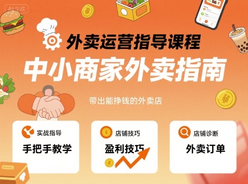 外賣運營指導課程,中小商家外賣指南,手把手帶出能掙錢的外賣店