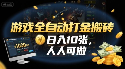 游戲全自動打金搬磚，日入10張，人人可做，純干貨，長期穩定收益項目【揭秘】
