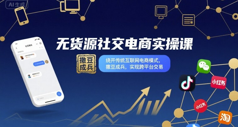 無貨源社交電商實操課，繞開傳統互聯網電商模式，撒豆成兵，實現跨平臺交易