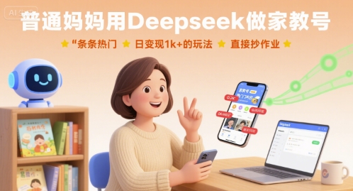 普通媽媽用Deepseek做家教號，條條熱門，日變現(xiàn)1k+的玩法，直接抄作業(yè)