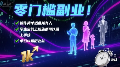 零門檻副業(yè)!操作簡單適合所有人,學(xué)生寶媽上班族都可以做,上手快,單日1k睡后收益【揭秘】