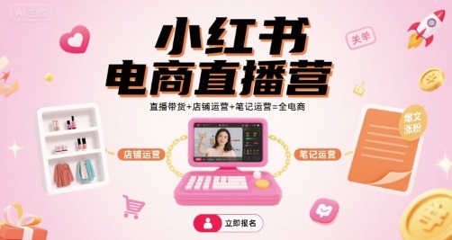 小紅書電商直播營，直播帶貨+店鋪運營+筆記運營=全電商