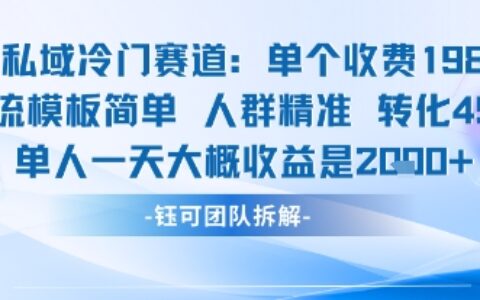 私域冷門賽道單個收費198米引流模板簡單人群精準 45%的轉化率單人一天大概收益多張