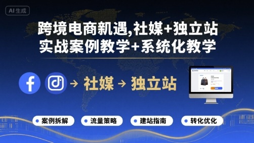 跨境電商新機(jī)遇,社媒+獨(dú)立站,實(shí)戰(zhàn)案例教學(xué)+系統(tǒng)化教學(xué)
