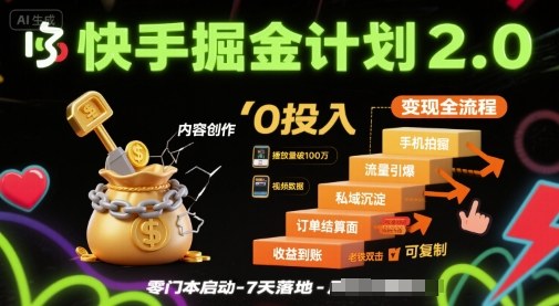 快手掘金計劃2.0，快手電商變現全流程，簡單可復制，0投入