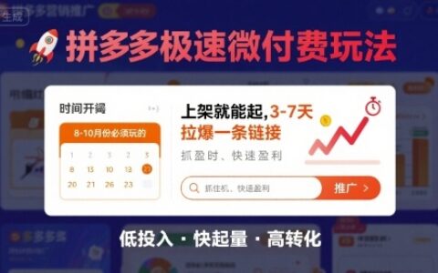 8月26號拼多多極速微付費玩法，8-10月份必須玩的，上架就能起，3-7天拉爆一條鏈接