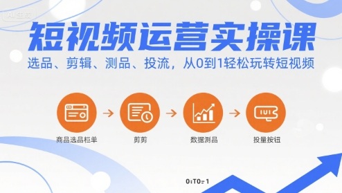 短視頻運營實操課，選品、剪輯、測品、投流，從0到1輕松玩轉短視頻