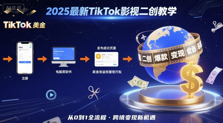 2025年最新TikTok影視二創教學,從注冊到發布擼美金全流程,跨境變現新機遇