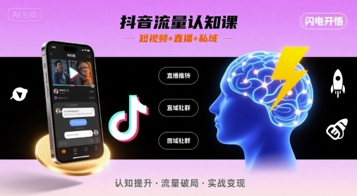 抖音流量認(rèn)知課,短視頻+直播+私域,認(rèn)知提升,閃電開悟