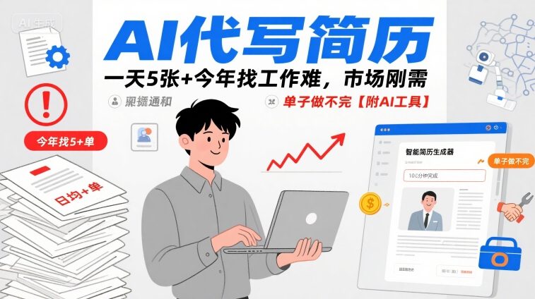 AI代寫簡(jiǎn)歷,一天5張+今年找工作難,市場(chǎng)剛需,單子做不完【附AI工具】