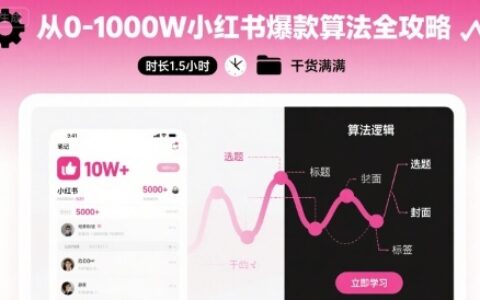 從0-1000W小紅書爆款算法全攻略，時(shí)長(zhǎng)1.5小時(shí)，干貨滿滿