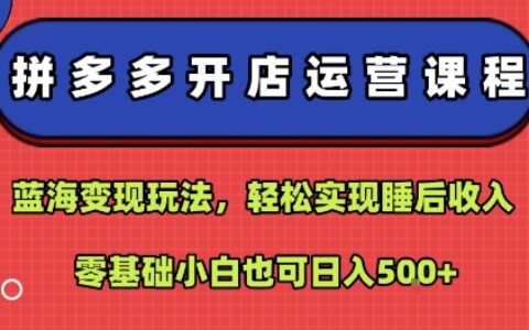 拼多多開店運營課程：藍海變現玩法，輕松實現睡后收入，零基礎小白也可日入5張