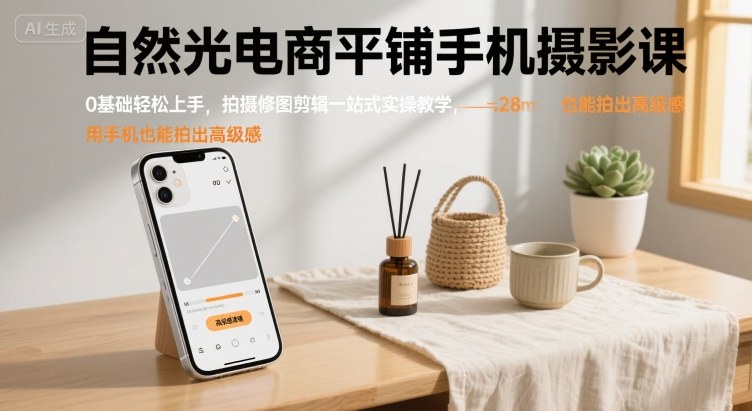 自然光電商平鋪手機攝影課,0基礎輕松上手,拍攝修圖剪輯一站式實操教學,用手機也能拍出高級感