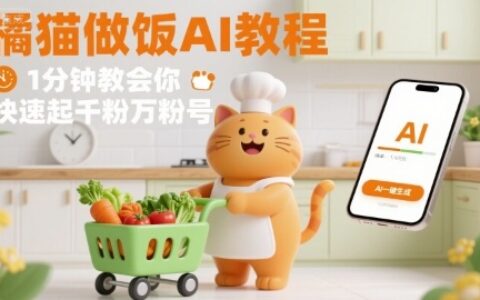 有趣的橘貓買菜做飯視頻，用AI一鍵搞定，1分鐘教會你，快速起千粉萬粉號