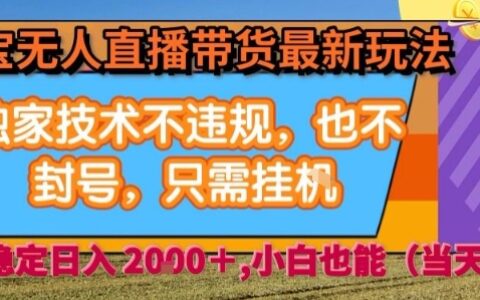 淘寶無人直播帶貨最新玩法，獨家技術不違規，也不封號，全自動運行，只需掛著， ?穩定日入2k【揭秘】