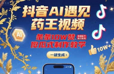抖音AI遇見藥王視頻，條條10W贊，快速起千粉萬粉號，傻瓜式制作教學