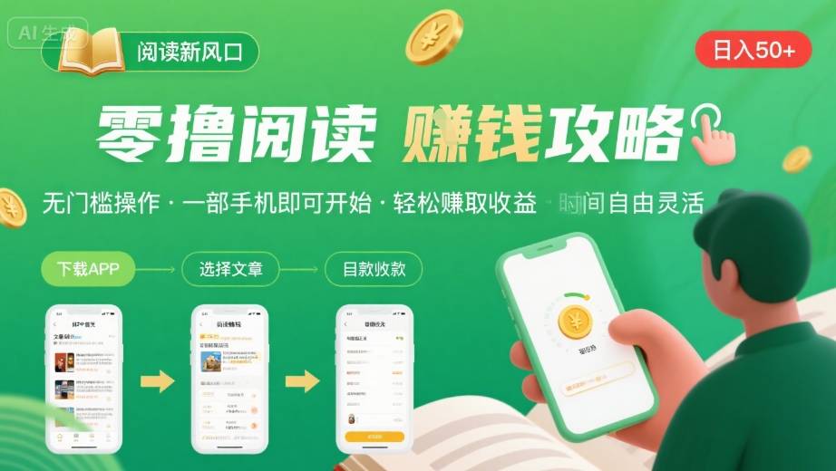 零擼閱讀新風口，無門檻輕松掙，一部手機，日入?50-3張【揭秘】